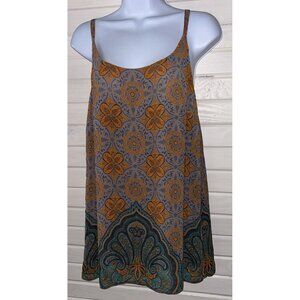 CABI #3082 Sz SMALL Arabesque Cami Orange Teal Camisole Top Poly Chiffon EUC